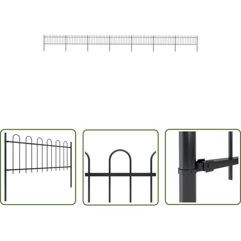 The Living Store Gartenzaun mit Bügel-Design Stahl 11,9 x 0,8 m Schwarz - Gartenzaun - Stahlezaunt - Metallzaun - Zaun Schwarz - Zaunbügel (1/5)