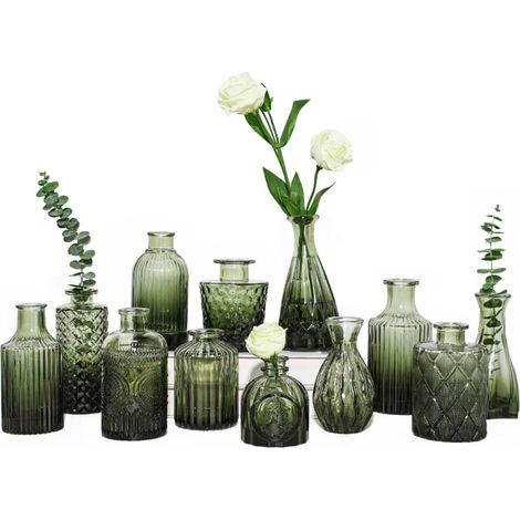 Set 12 Vasi Decorativi In Vetro Con Forme E Misure Assortite Per Fiori E Centrotavola
