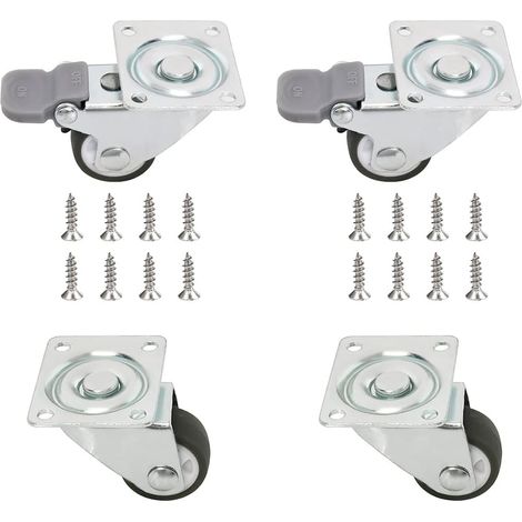 Roulettes Pivotantes Pour Meuble - Ø25 Mm - TPE - 2 Avec Frein + 2 Sans Frein + 18 Vis - Lot De 4 (1/5)