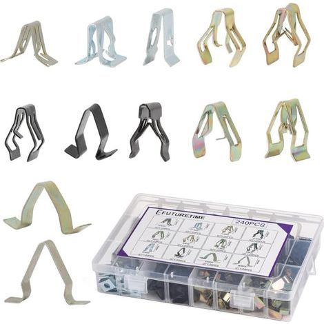 240 Pièces Clips de Fixation Voiture, 12 Types Différents de Clips Voiture Métal Trim Panel Spring Clip pour Panneaux de Garnissage (1/5)