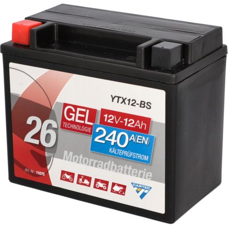 Cartec Gel Motorradbatterie YTX12-BS 12Ah 240A Gel-Batterie