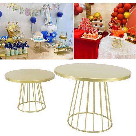 Présentoir à gâteaux en métal avec support rond et plateau de présentation pour desserts, idéal pour les anniversaires et les mariages. (1/5)