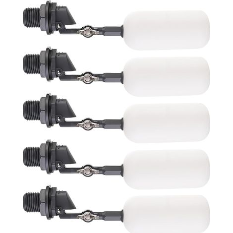 Lot de 5 mini valves flottantes 1/2" - Contrôle automatique du niveau d'eau - En plastique - Pour réservoir d'eau, aquarium, étang, humidificateur - Réglable et durable