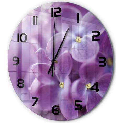 Horloge Murale Ronde Déco Murale Artistique Verre Silencieuse Salon Chambre Fleurs violettes fi 60 cm (1/5)