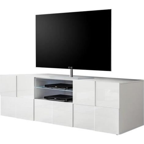 Meuble Tv - MILANO - 2 portes - 1 tiroir - Blanc laqué brillant - 181 x 42 x 56 cm (1/5)