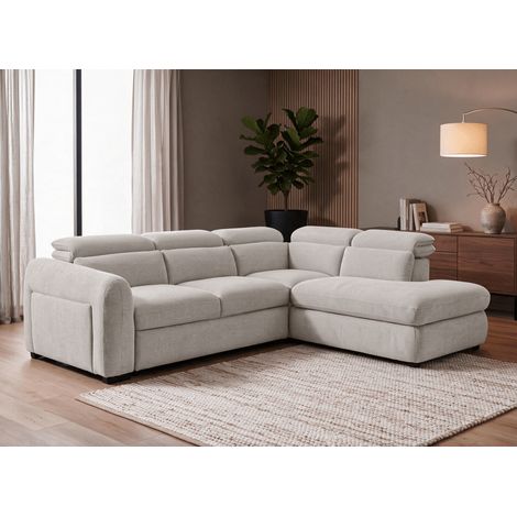 Canapé d'angle convertible avec coffre en velours texturé beige (1/5)