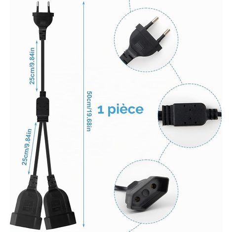 Flat Plug Extension 50 cm Flat Power Strip 250 V/2.5 A Max Flat Socket for Computer Monitor TV PC Projector Lamp Black (1/4)