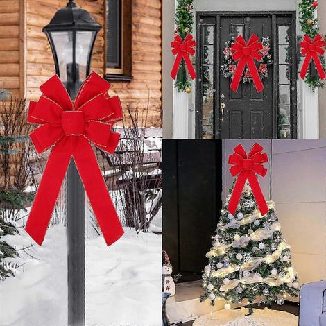 100Fens Grands nœuds de Noël, nœuds décoratifs en ruban de velours rouge avec fil doré, compatibles avec les décorations de sapin, les couronnes et les décorations d'intérieur et d'extérieur à suspend (1/5)