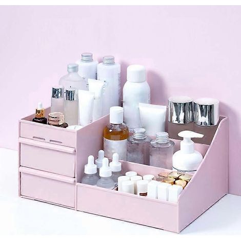 Organisateur de maquillage avec tiroirs, boîte de rangement en plastique pour produits de soin de la peau, porte-pinceaux et porte-rouges à lèvres. (1/2)