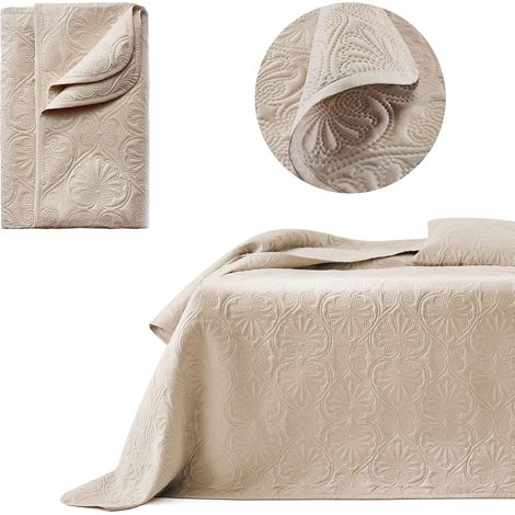 Dessus de lit Moderne 240 x 260 cm 2 Personnes matelassé idéal comme jeté de canapé ou Couvre-lit Beige (1/5)