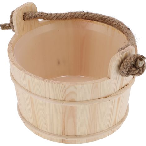 Seau de Sauna 6L, Accessoire SPA et Hammam, Baril en Bois Grande Capacité pour Douche et Piscine (1/5)
