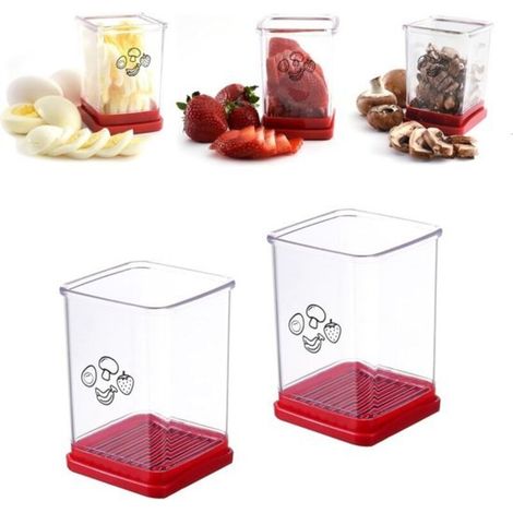 Juego de cortador de frutas de acero inoxidable, cortador rápido de frutas con placa de presión para frutas blandas, plátanos y verduras, incluye una funda protectora y un estuche de almacenamiento -