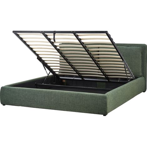 Letto matrimoniale in tessuto verde scuro con contenitore 180 x 200 cm Bajonna