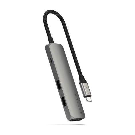 Adaptador multipuerto USB-C delgado 4 en 1 de Satechi 4K - Adaptador de aluminio para dispositivos móviles USB-C (USB-C, HDMI 4K, 2x USB-A) (Gris espacial) (1/3)