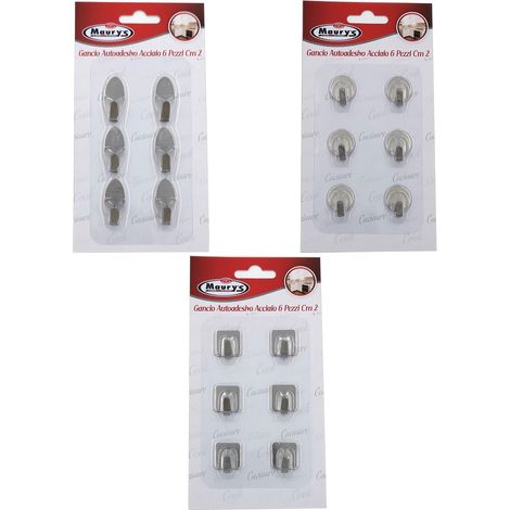 MAURY'S SET 6 GANCI AUTOADESIVI PICCOLI DA 2 CM SILVER IN FORMA ASSORTITA (1/2)