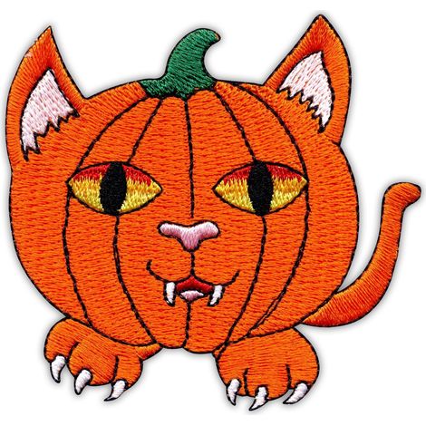 Patchion - Gatto Zucca Arancione - Applicazione termoadesiva / Retro termosaldabile - Toppa/Distintivo/Emblema Ricamato