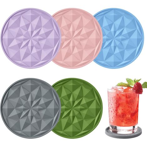 Sollbry 5 Pièces Dessous de Verre, Couvercle Yaourt, Dessus en Silicone Réutilisables, Antidérapants et Résistants à la Chaleur, Décoration de Table de Café, pour Boissons, Café, Tasses, Cuisine, Bar， (1/5)
