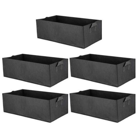 Set mit 5 erhöhten Pflanzsäcken mit Griffen, ideal für Gemüse und Blumen.