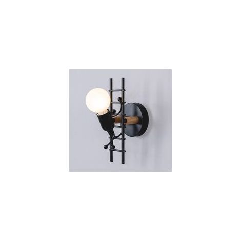 Applique da interno a forma di umanoide, stile moderno, attacco E27, potenza massima 60W, ideale per camera da letto, soggiorno, cameretta dei bambini, corridoio, scale (nera) - Crezuo