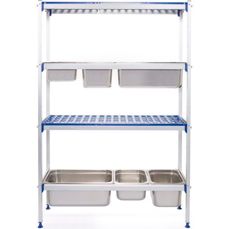 Küchenaufbewahrungsregal aus Aluminium für GN1/1-Behälter, Breite 112 cm (1/4)