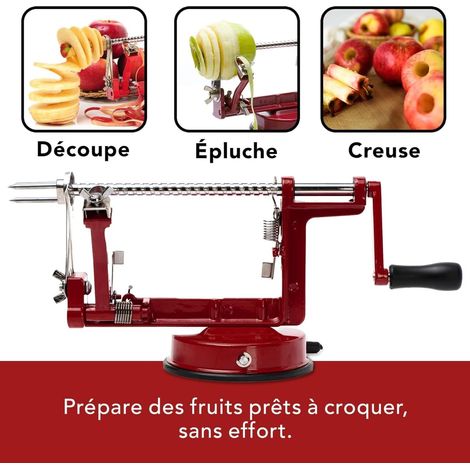 Sbucciatore di mele in metallo, colore rosso-vino, dimensioni 25,5 x 15 x 11 cm, con ventosa per il fissaggio, manico fisso, ideale per un utilizzo facile ed efficiente in cucina (1/4)