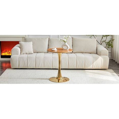 Runder 60cm Beistelltisch / kleiner Esstisch aus MDF: Tischplatte mit hochwertiger Thermoform-Technologie, natürliche Holzmaserungs-Optik, goldfarbene Stützbasis – speziell für Wohnräume konzipiert. (1/5)