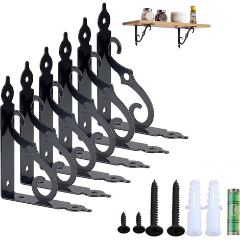 (6 Pièces) Equerre Etagere Murale,Support d'angle Brace,Supports Triangulaires Angulaires Droits de 90 Degrés avec Vis et Ancrages Assortis (1/5)