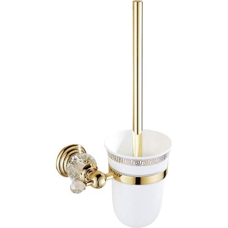 Support de Brosse de Toilette, Montage Mural, doré, en Silicone, avec Brosse de Toilette en Cristal, Brosse WC en céramique, kit (1/5)