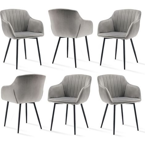 Goeurvant Sillas de comedor minimalistas con asiento ancho y reposabrazos ergonómicos, combinación de confort y elegancia - Juego de 6 - Gris claro