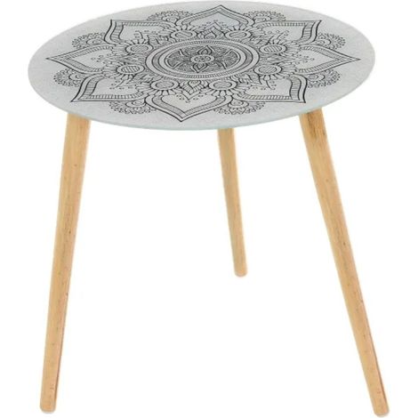 Table d'appoint en verre blanche Mandala (1/2)