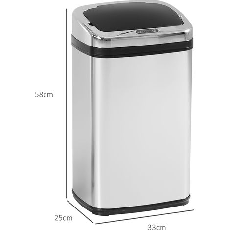 Poubelle automatique à capteur IR 30L carrée, inox, seau intérieur optionnel, gestion hygiénique des déchets (1/5)