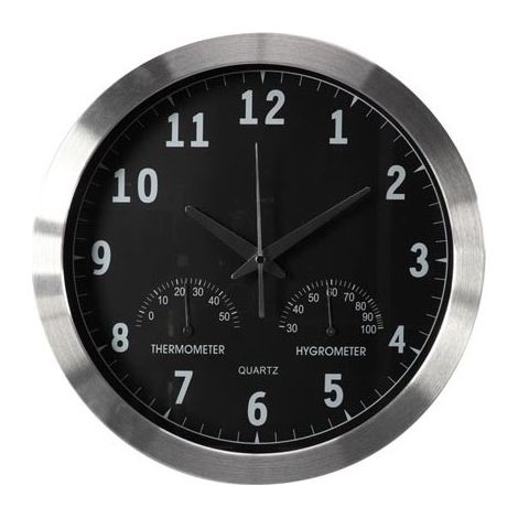 Horloge murale en aluminium avec thermomètre et hygromètre - ø 35,5 cm (1/10)