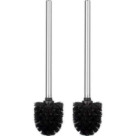 Brosse WC Noire avec Manche en Acier Inoxydable, Lot De 2, Manche Lisse Et Confortable, Élégante, Durable Et Efficace. Convient Aux Hôtels, Auberges, Maisons D'hôtes Et Restaurants