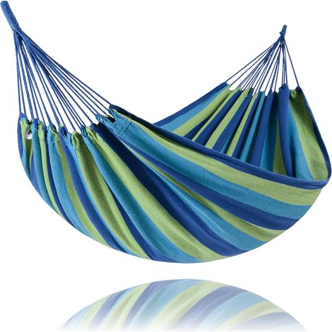 Hamac, capacité de charge 200 kg, une place, extérieur, jardin, suspendu, intérieur,portable, 190 x 80 cm, bleu-vert (1/5)