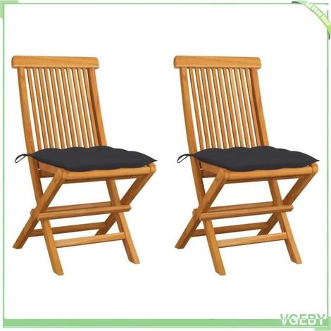 Chaise de jardin - FAFEICY - 3062475 - Teck massif - Pliable - Coussins anthracite inclus (1/5)
