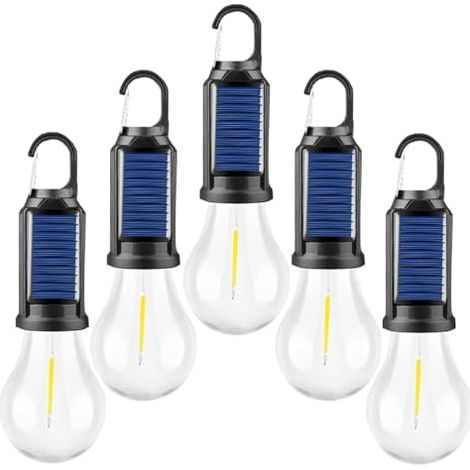 Lanterne De Camping Led - Rechargeable USB Et Solaire - 3 Modes D'éclairage - Accroche Intégrée - Éclairage À 360° - Pour Tente Extérieur Urgence - Lot De 5 (1/3)