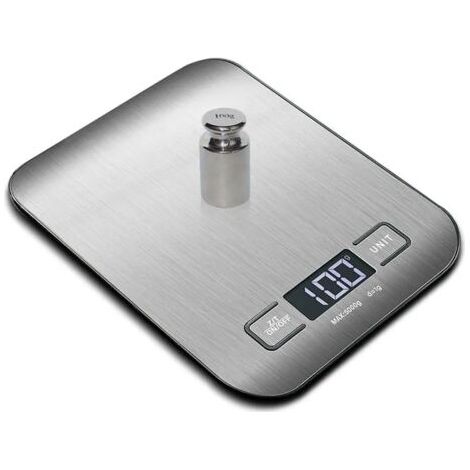 BARKBUSTERSBalance de cuisine numérique multifonction pour aliments, mesure précise du poids (max. 5 kg), balance numérique en acier inoxydable, grand écran LCD, étanche, 7 unités