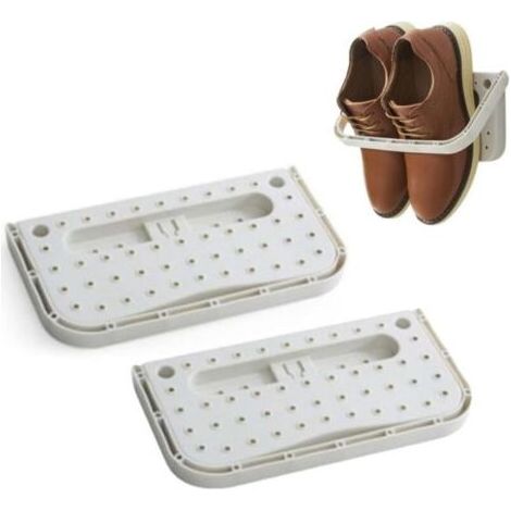 Pair 2 pièces étagère à chaussures en plastique pliante porte-chaussures en organisateur de stockage porte cintres à chaussures stockage de chaussures,Blanc (1/5)