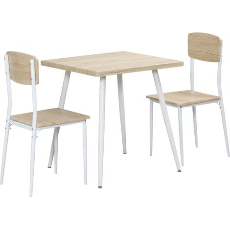 Set da pranzo 3 pezzi con tavolo e 2 sedie, MDF e acciaio, naturale e bianco (1/5)