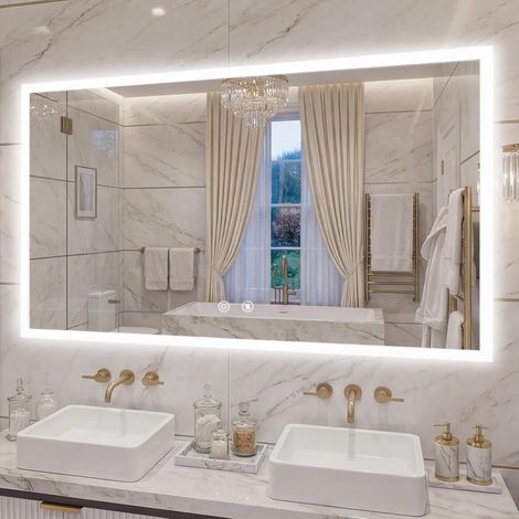 Specchio Bagno con Luce Led 100x70 cm Antiappannamento 3000K-6000K Funzione Memoria Vetro Temperato HD IP66 (1/5)