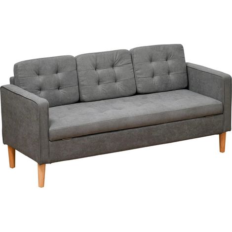 Sofá de tela gris de 166,5 x 62 x 82 cm con cojines extraíbles de algodón y madera de caucho, soporta hasta 100 kg, ideal para oficina en casa, salón y dormitorio. (1/5)