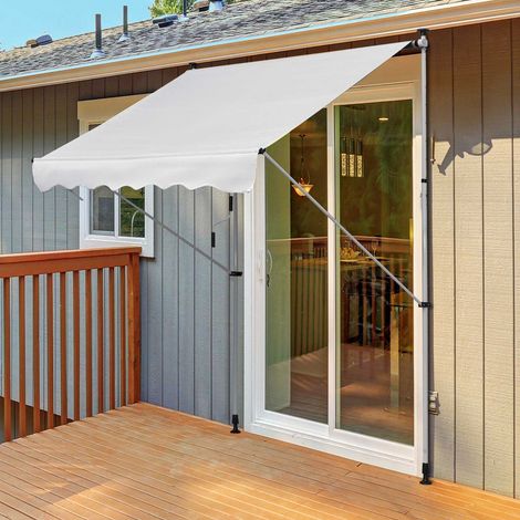 Auvent rétractable manuel 200x150x170-280cm balcon terrasse hauteur réglable manivelle, blanche (1/4)