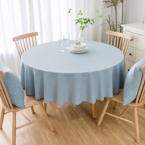Pair Große, runde, wasser- und ölabweisende Tischdecke, einfarbig, Polyesterfaser, 140 cm, Pfauenblau