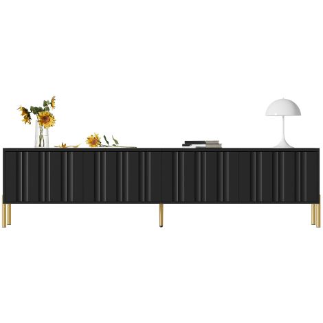 Mobile TV nero, 190 cm (L) x 38 cm (P) x 48 cm (A), gambe del tavolo dorate (1/5)