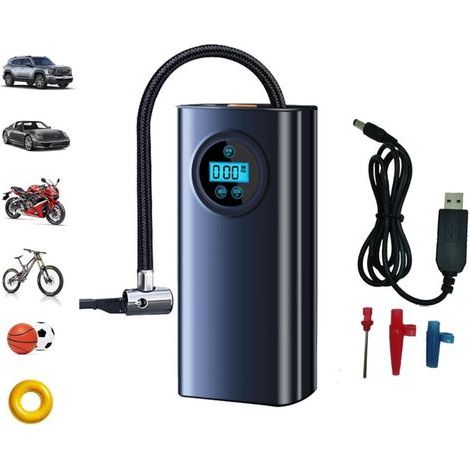 Compresseur d'air portable 150 PSI - Pompe à air pour pneus de voiture avec manomètre - Pompe intelligente en un clic pour voiture, moto, vélo, etc.