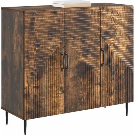 Buffet de Salle à Manger en Bois d'Ingénierie Effet Chêne Fumé, 89 x 34,5 x 80 cm, Meuble de Rangement Moderne avec Portes et Étagères pour Cuisine ou Salon (1/5)