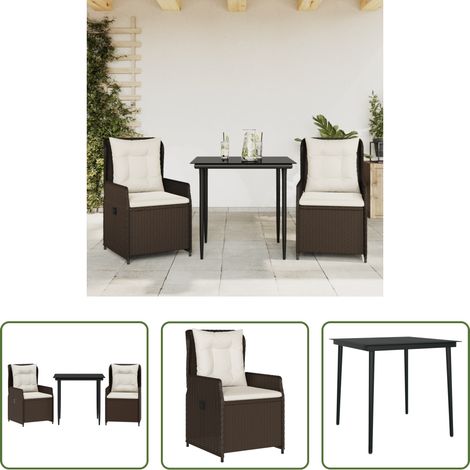 Gartenstuhl - 3-tlg. Garten-Essgruppe mit Kissen Braun Poly Rattan (1/5)