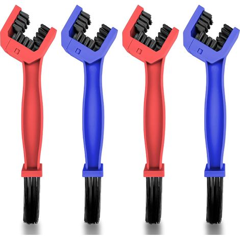 4 cepillos rojos y azules para cadena de motocicleta, cepillos para limpiar cadenas de bicicleta, cepillos para detalles de automóviles, kit de limpieza interior y exterior para bicicletas y motocicle