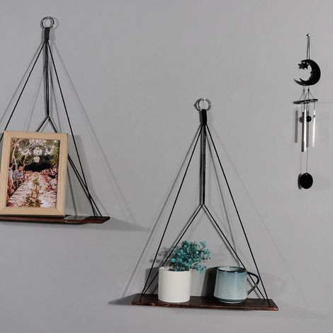 Etagere Murale Bois Macramé Boheme Deco Plantes Simple Houppe Manuel Tissé Chambre Salon WC Etagere Suspendue Corde