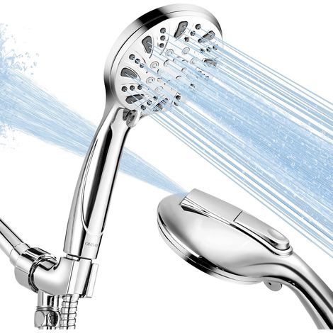 Hochdruck-Handbrausekopf mit 6 Strahlarten, 178 cm Edelstahl-Brauseschlauch, verstellbare Halterung (silber) (1/5)